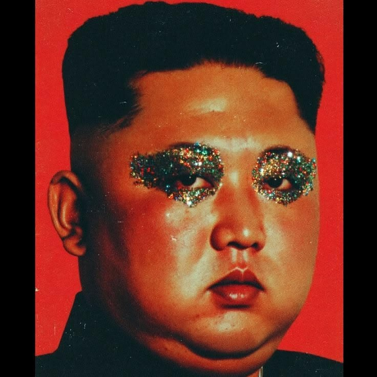 Your mom: a deadpan portrait with towering black hair and sparkling gold and emerald eye makeup